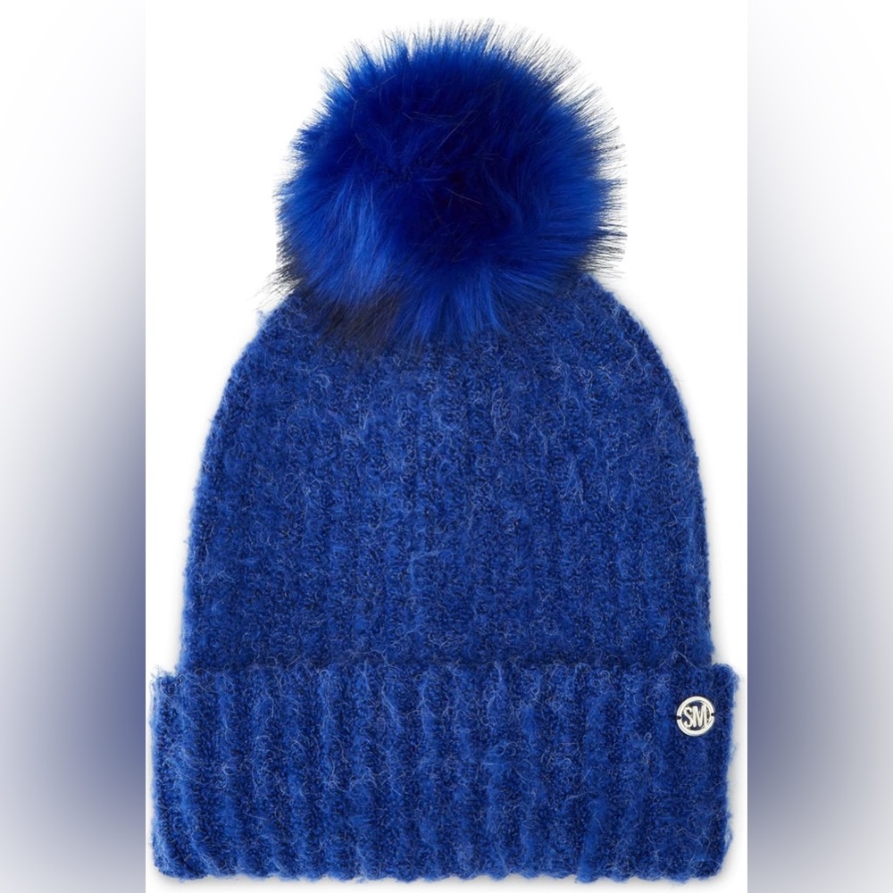 STEVE MADDEN Women's Heathered Rib Knit Beanie, Coblat Blue, One Size